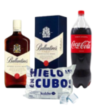 BALLANTINES 1 LITRO + BEBIDA 2 LITROS + HIELO 1 KILO