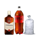 Promo Whisky Ballantine’s Litro + Coca-Cola Zero 3L + hielo 1 kg