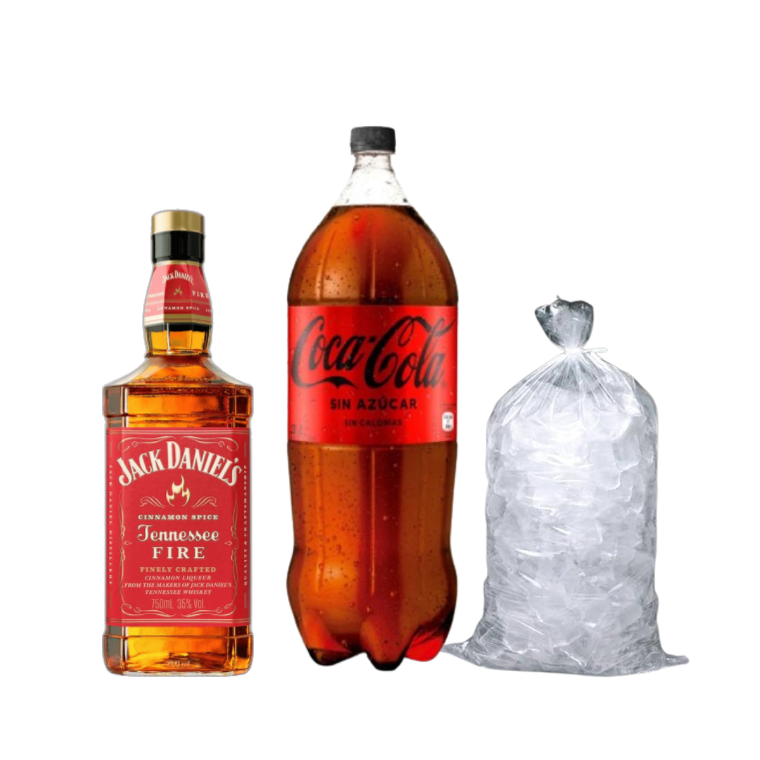 Promo Whisky Jack Daniel's Fire 1L + Coca-Cola Zero 3L + hielo 1 kg