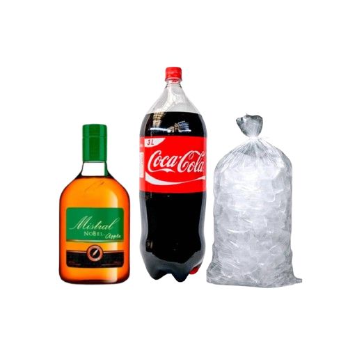 Promo Pisco Mistral Nobel Manzana 750 cc + Coca-Cola 3L + hielo 1 kg