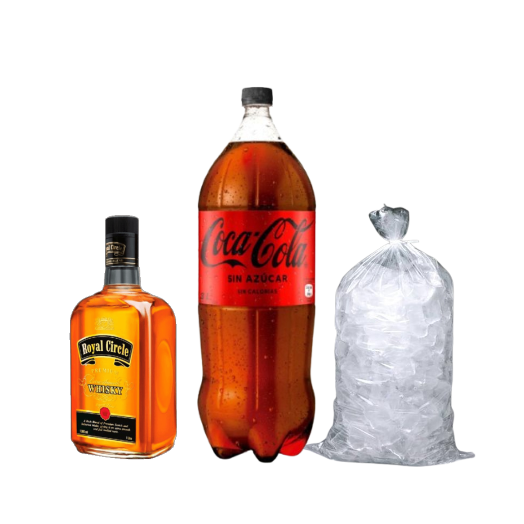 Promo Whisky Royal Circle 1L + Coca-Cola Zero 3L + hielo 1 kg