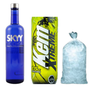 Promo Vodka Skyy 750 cc + jugo 1.5L + hielo 1 kg